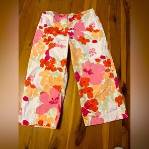 Floral capri Leg Pants in Pink and Orange